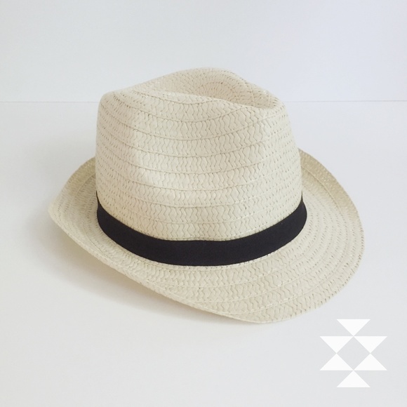 Accessories - Summer Straw Fedora Hat White with Black Ribbon